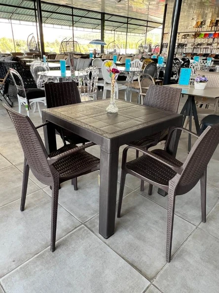Mandella Elit Rattan 80x80 Nirvana Koltuk Masa Takımı Kahverengi - Resim 2