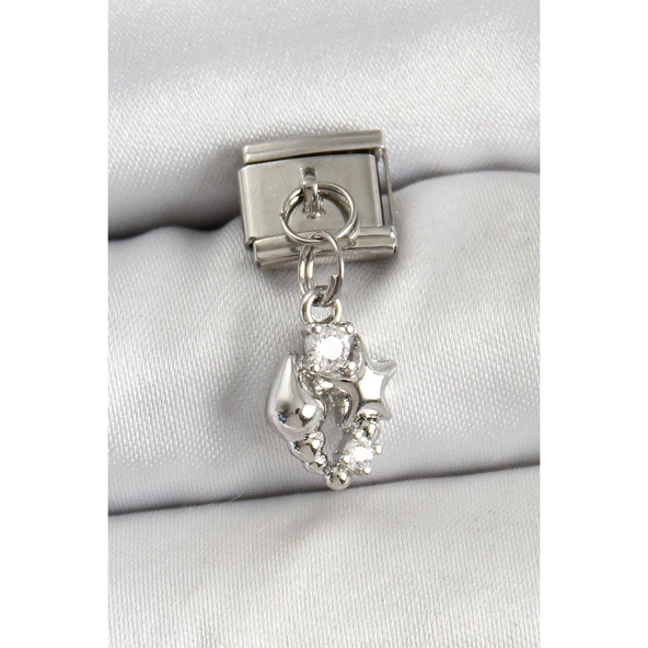 316L Çelik Sallantılı Zirkon Taşlı Deniz Kabuğu Ve Yıldız Model Gümüş Renk Nomination Charm