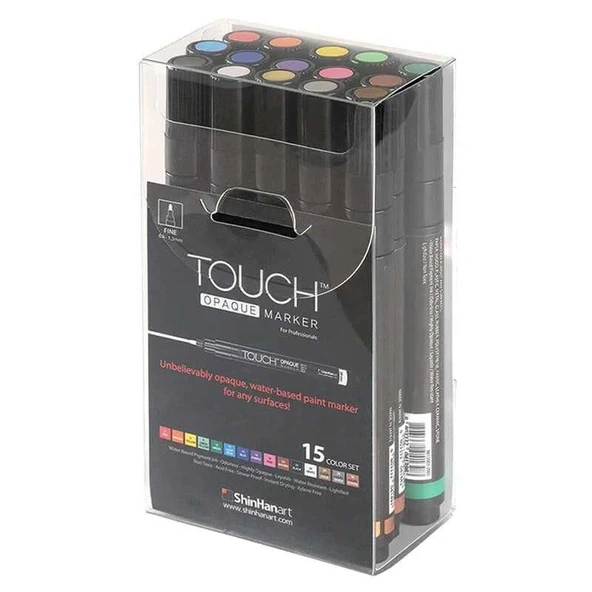 Touch Opaque Marker Su Bazlı Akrilik Boyama Markörü Kalemi Seti 15 Renk Fine Uç (0.8-1.3 mm) ürün görseli