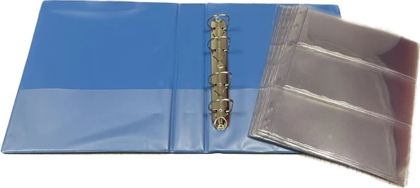 Teksöz-1200-M-Standart Albüm Para-10 Adet 3 Bölmeli Şeffaf Sayfasıyla- Sırt Kalınlığı 3cm Mavi Renk - 3