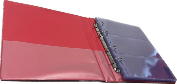 Teksöz-1300-K-Standart Albüm Para-20 Adet 3 Bölmeli Şeffaf Sayfalı- Sırt Kalınlığı 5cm Kırmızı Renk - 2