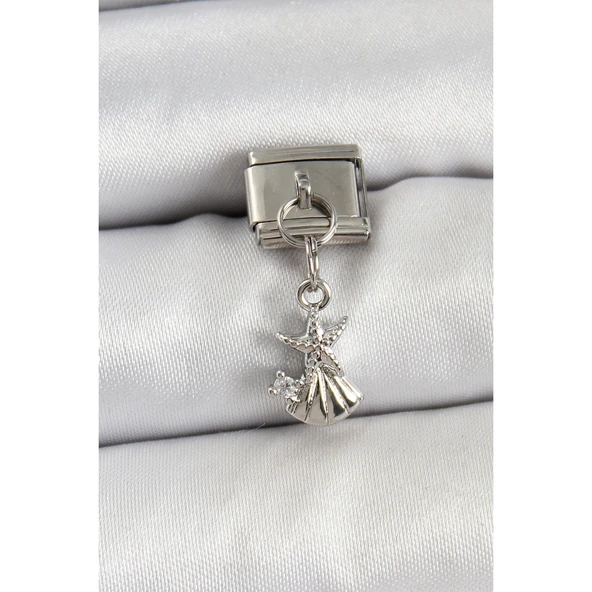 316L Çelik Sallantılı Zirkon Taşlı Deniz Yıldızı Ve İstiridye Model Gümüş Renk Nomination Charm