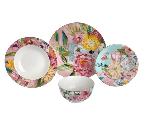 Lucky Art Peony Bone 24 Parça 6 Kişilik Yemek Takımı LYBA 065