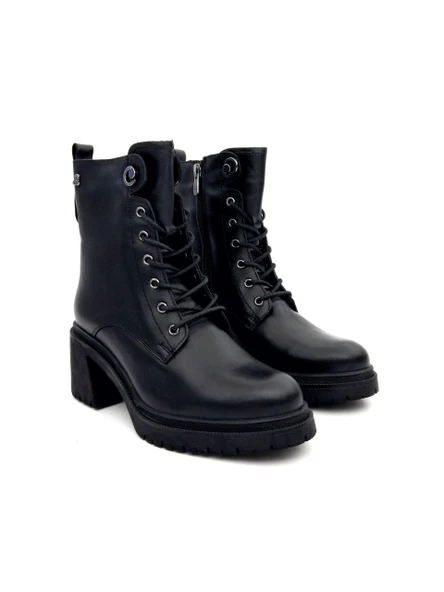 Venüs 2552502 Kadın Hakiki Deri Kalın Topuk Bağcıklı Kısa Bot - 4