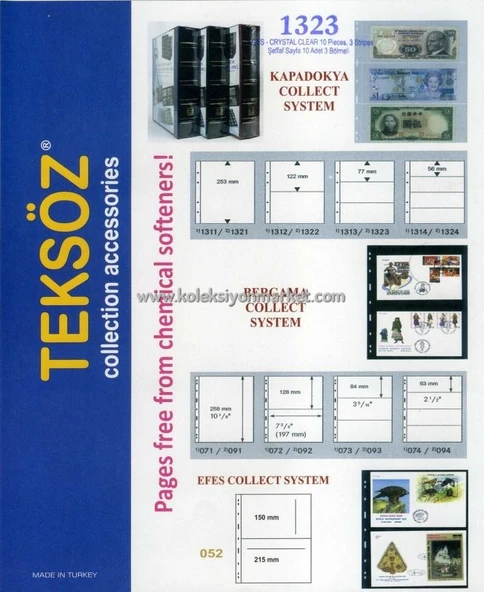 Koleksiyon Market-Teksöz-1323- Kağıt Para Sayfası Üç Bölmeli Şeffaf 10 Adetlik Paket - 2