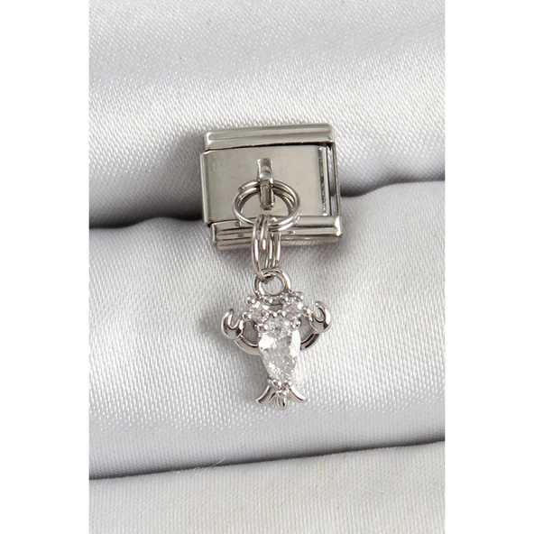 316L Çelik Sallantılı Zirkon Taşlı Yengeç Model Gümüş Renk Nomination Charm
