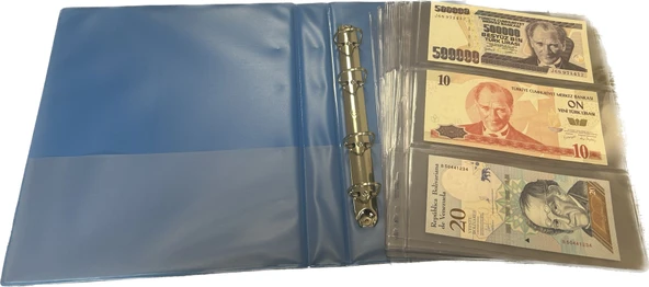 Teksöz-1200-M-Standart Albüm Para-10 Adet 3 Bölmeli Şeffaf Sayfasıyla- Sırt Kalınlığı 3cm Mavi Renk - 2