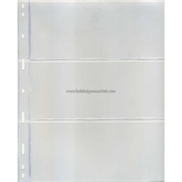 Koleksiyon Market-Teksöz-1323- Kağıt Para Sayfası Üç Bölmeli Şeffaf 10 Adetlik Paket