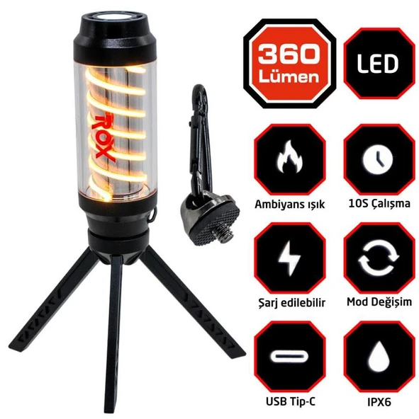 Rox 0265 Ambians Işıklı Şarjlı Kamp Feneri 360 Lümen ürün görseli