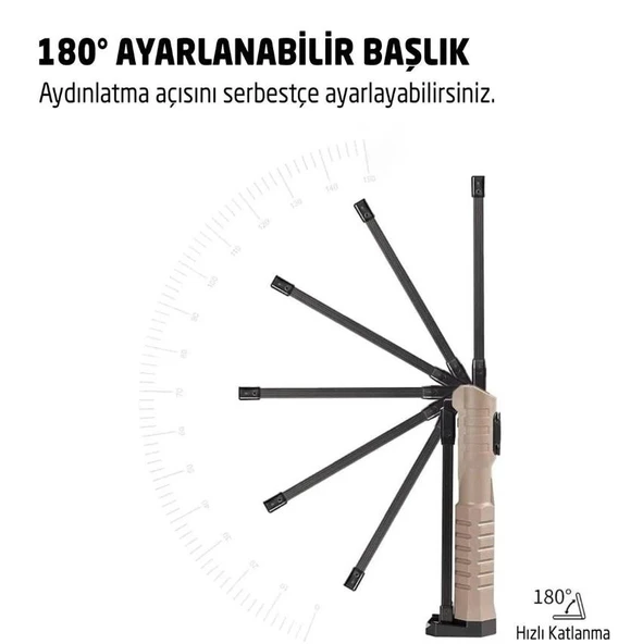 Rox 0221 Şarjlı Katlanır Çok Amaçlı Çalışma Feneri 2000 Lümen - Resim 4