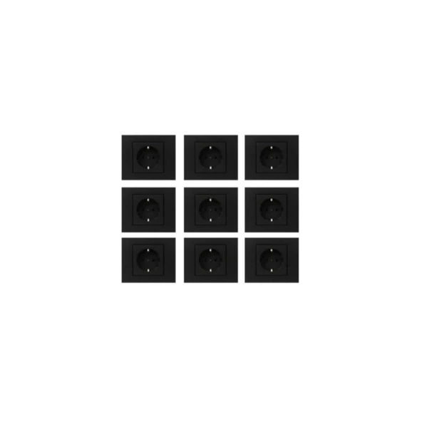 Ovivo Grano Siyah Topraklı Priz 9'lu Paket (çerçeve Dahil) - 2