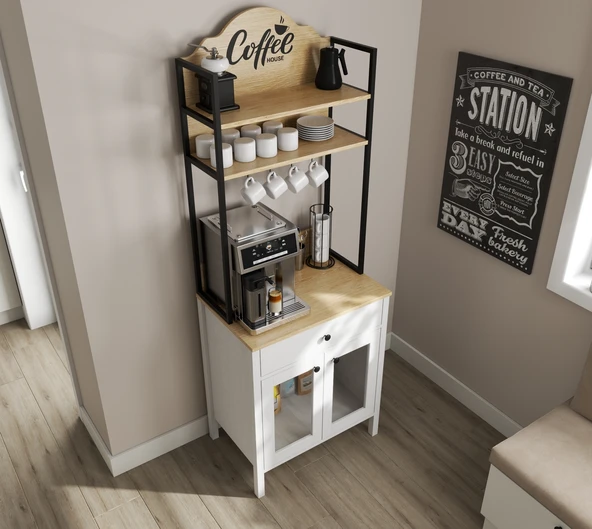 Hunerika Alva 2 Kapaklı1 Çekmeceli kahve dolabı-Wood Beyaz-Minifiks Bağlantılı - 2