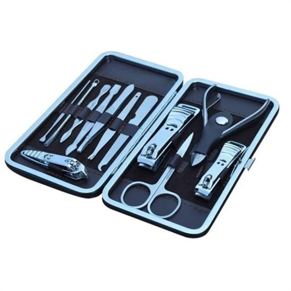 BUFFER® Çantalı Manikür Pensi Profesyonel ve Manikür Pedikür Seti 13 Parça Tırnak Eti İtici Ve Cımbı - 5