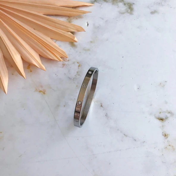 Taşlı Gümüş Çelik Bileklik - 4