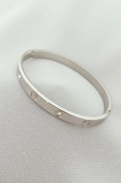 Taşlı Gümüş Çelik Bileklik
