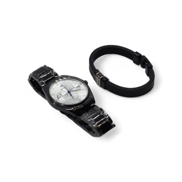 S Polo Erkek Saat Bileklik  Kombin Set Kutu Stil-2 Siyah Renk - 3
