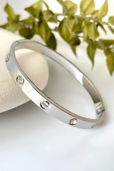 Taşlı Gümüş Çelik Bileklik - 7