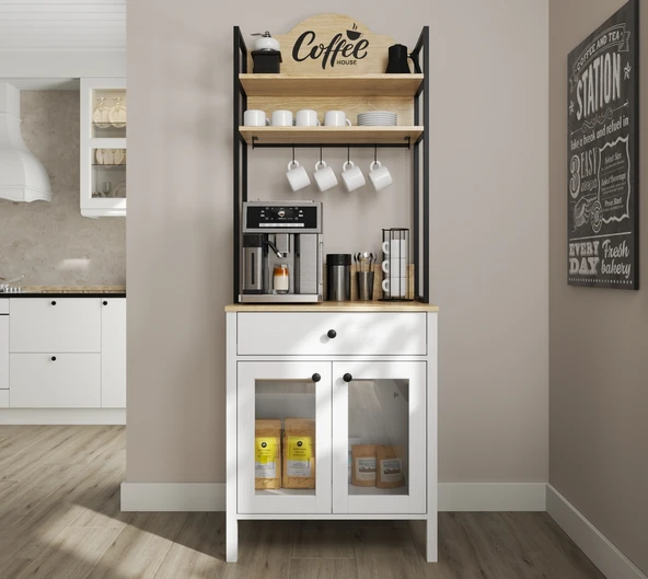 Hunerika Alva 2 Kapaklı1 Çekmeceli kahve dolabı-Wood Beyaz-Minifiks Bağlantılı - 4