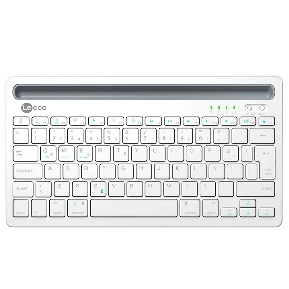Lenovo Lecoo BK100 Bluetooth V3.0 Çoklu Cihaz Uyumlu Şarj Edilebilir Kablosuz Beyaz Türkçe Q Klavye - 2