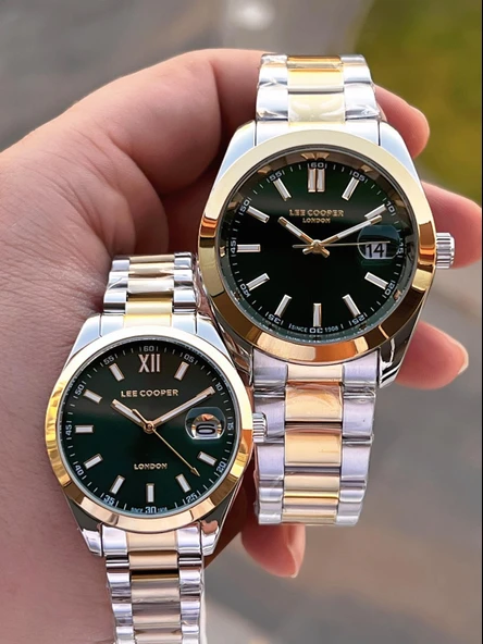 Lee Cooper Çift Sevgili Saati Çelik Kordon 3 Atm Suya Dayanıklı Özel Tasarım Kol Saati VS.BLKT.0559 - Resim 7