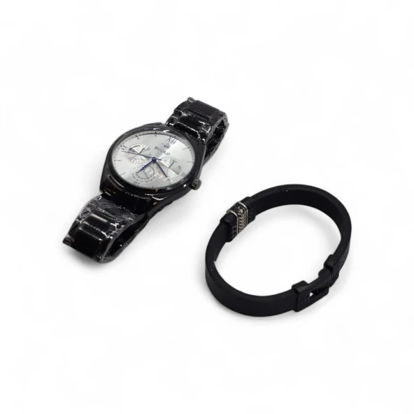S Polo Erkek Saat Bileklik  Kombin Set Kutu Stil-2 Siyah Renk - 2