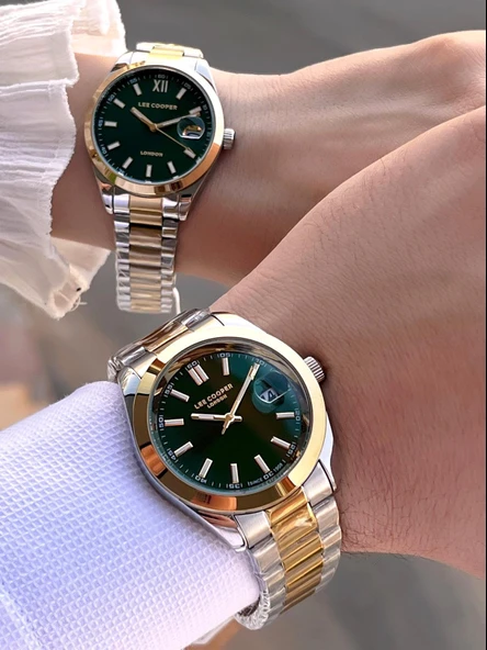 Lee Cooper Çift Sevgili Saati Çelik Kordon 3 Atm Suya Dayanıklı Özel Tasarım Kol Saati VS.BLKT.0559 - Resim 3