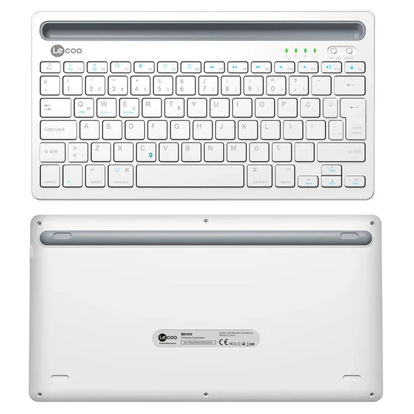 Lenovo Lecoo BK100 Bluetooth V3.0 Çoklu Cihaz Uyumlu Şarj Edilebilir Kablosuz Beyaz Türkçe Q Klavye - 4