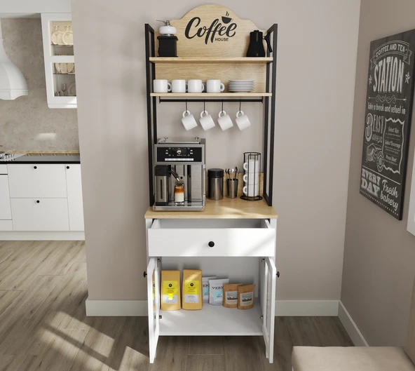 Hunerika Alva 2 Kapaklı1 Çekmeceli kahve dolabı-Wood Beyaz-Minifiks Bağlantılı - 3