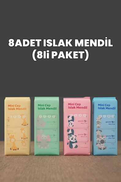 2 Adet 8’li Paket Sevimli Desenli Mini Cep Islak Mendil Hijyenik Çocuk ve Bebek İçin Seyahat Cep Boy - Resim 2