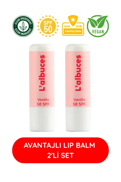 50 SPF Vanilla Lip Balm 2’li Set – Yüksek Güneş Koruması & Nem