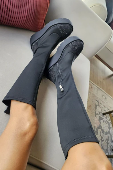 022 222551 Topukla Kadın Hakiki Deri Yandan Fermuarlı Doldu Taban Çizme