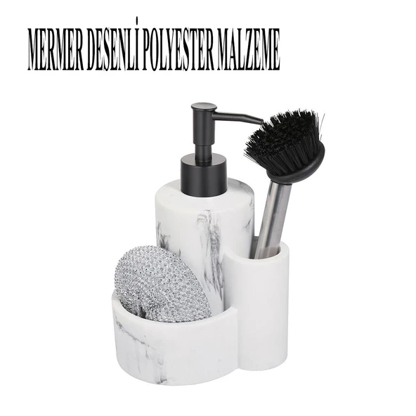 Polyester Sıvı Sabunluk, Süngerlik ve Lavabo Fırçası – Dekoratif & Dayanıklı - Resim 4