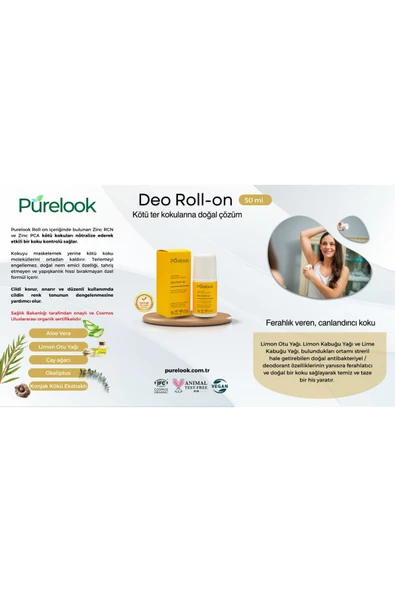 Purelook Deo Roll-On 50 ML(Lemongrass) Organik - Resim 7