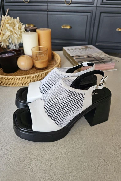 022 20543 Topukla Kadın Kalın Topuklu File Ayakkabı - Resim 9