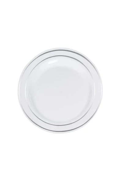 Supertrend Lüks Plastik Tabak Gümüş Yaldızlı Beyaz 19cm 6lı ürün görseli 1