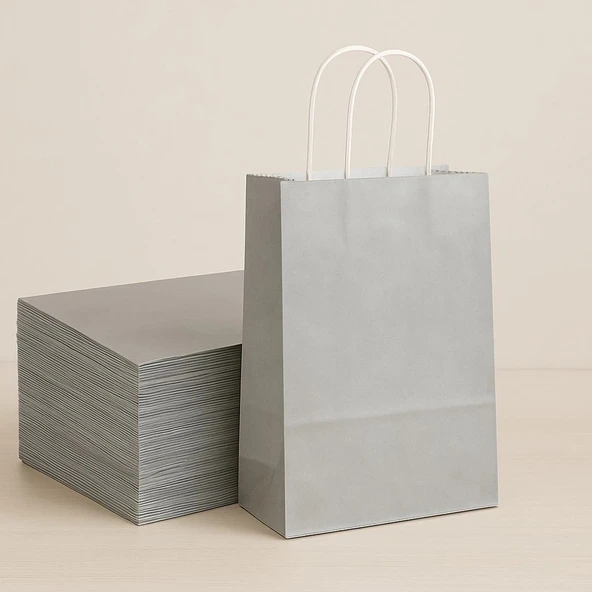 Supertrend Kraft Çanta Gümüş Orta Boy 25x31cm 25li ürün görseli 1