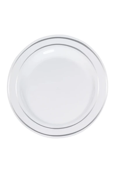 Supertrend Lüks Plastik Tabak Gümüş Yaldızlı Beyaz 26cm 6lı ürün görseli 1