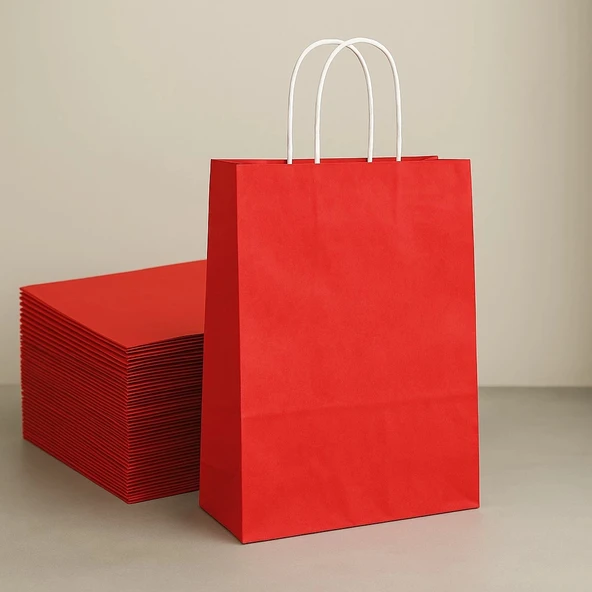 Supertrend Kraft Çanta Kırmızı Büyük Boy 31x41cm 25li ürün görseli 1