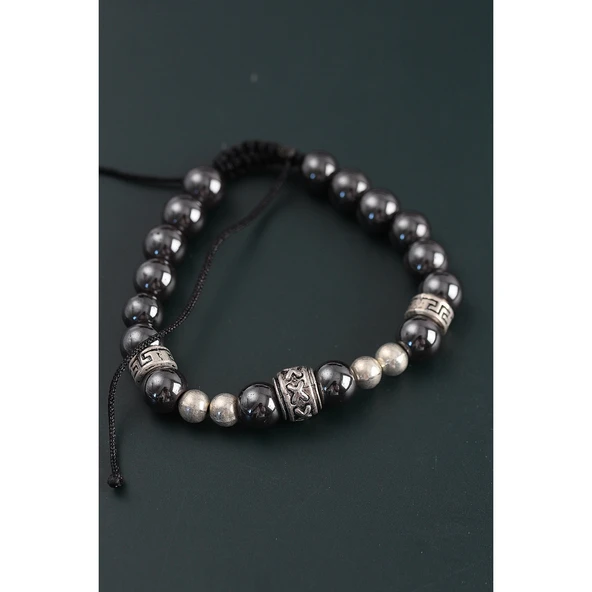 Doğal Taş X Model Antrasit Renk Asansörlü Erkek Bileklik - 2