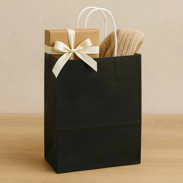 Supertrend Kraft Çanta Siyah Orta Boy 25x31cm 25li - Resim 3