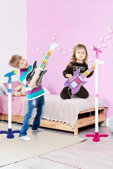 Rennes RG-035PK Mikrofonlu Tuşlu Çocuk Elektro Oyuncak Gitar (Mikrofon Standı ve Askı Dahil) - 6