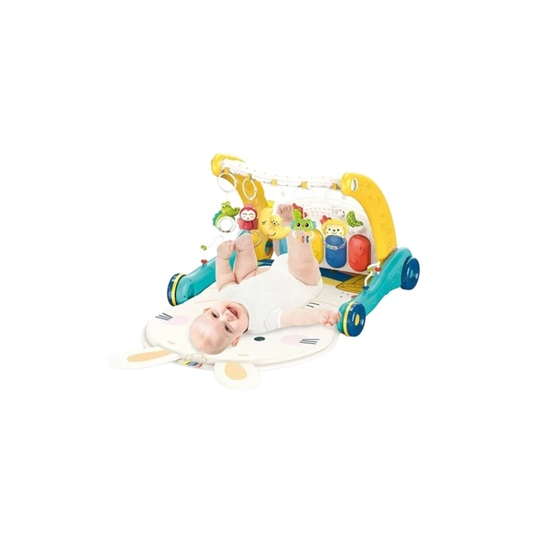 BIB6015 -Vardem Piyanolu 2 in 1 Bebek Yürüteci ve Tavşan Desenli Mavi Oyun Halısı - 3