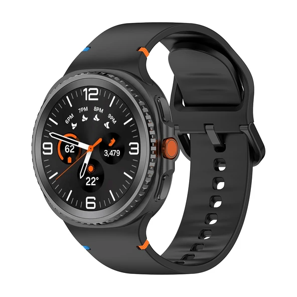 Samsung Galaxy Watch 8 Classic 47mm İle Uyumlu Metal Tokalı Spor Silikon Kordon  Siyah ürün görseli