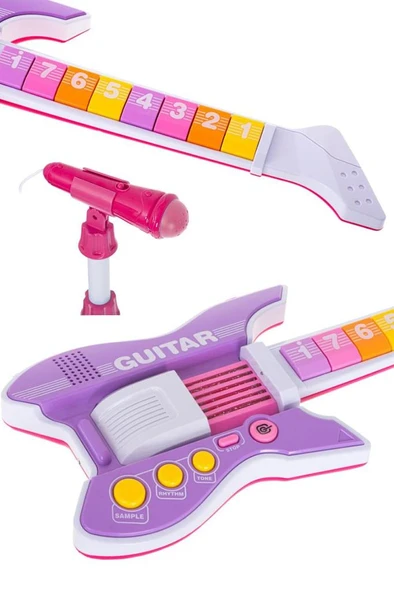Rennes RG-035PK Mikrofonlu Tuşlu Çocuk Elektro Oyuncak Gitar (Mikrofon Standı ve Askı Dahil) - 4