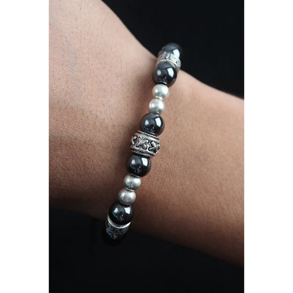 Doğal Taş X Model Antrasit Renk Asansörlü Erkek Bileklik