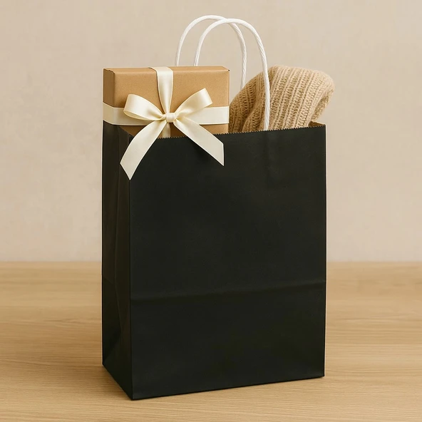 Supertrend Kraft Çanta Siyah Büyük Boy 31x41cm 25li - Resim 3