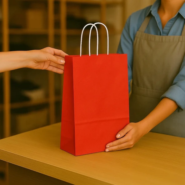 Supertrend Kraft Çanta Kırmızı Küçük Boy 18x24cm 25li - Resim 3