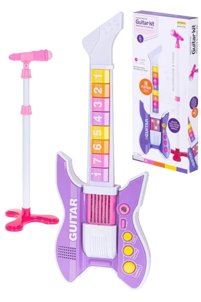 Rennes RG-035PK Mikrofonlu Tuşlu Çocuk Elektro Oyuncak Gitar (Mikrofon Standı ve Askı Dahil) - 2