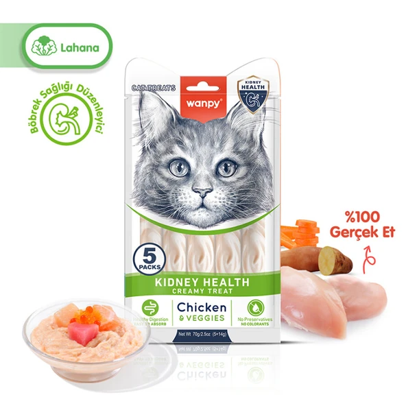 Wanpy Kidney Health Tavuklu Sebzeli Krema Kedi Ödülü 5x14 Gr