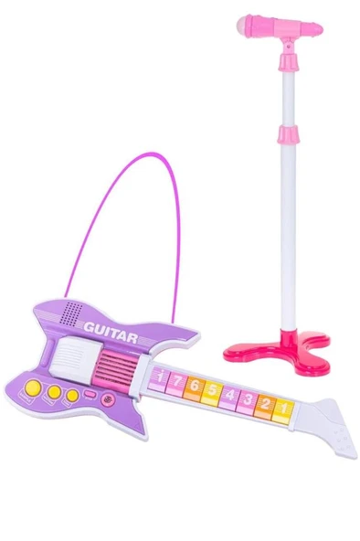 Rennes RG-035PK Mikrofonlu Tuşlu Çocuk Elektro Oyuncak Gitar (Mikrofon Standı ve Askı Dahil) - 3